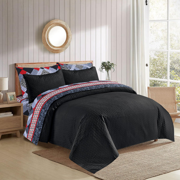 3-Piece Black Plain Bedspread