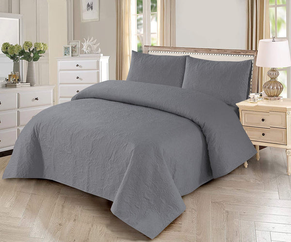 3-Piece Grey King size Plain Bedspread