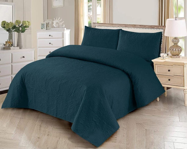 3-Piece Prussian Blue Plain Bedspread